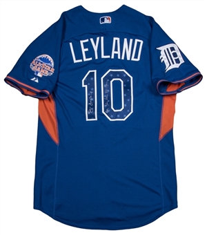 2013 Jim Leyland Game Used, Signed & Inscribed American League All-Star Blue BP Jersey (Beckett)